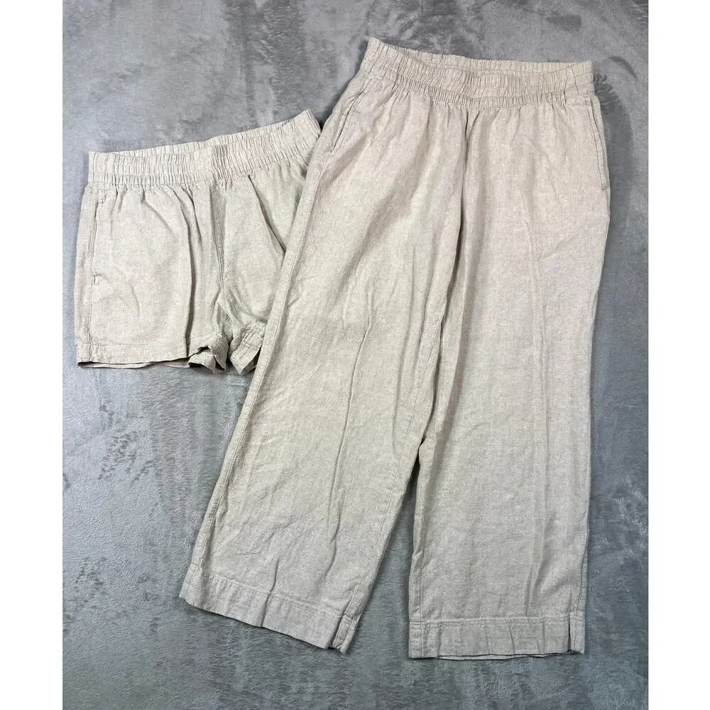 Linen Pants & Shorts Set Beige Medium Casual - Picture 2 of 7